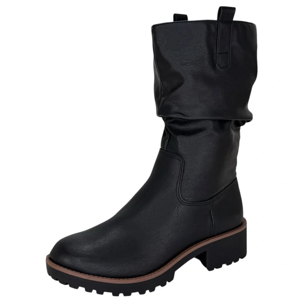 Sun + Stone Nelliee Black Faux Leather Mid-Calf Womens Boots Size 10M - Picture 2 of 11